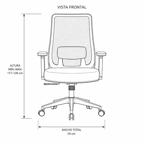 Medidas de la silla Galia Syncro, vista frontal
