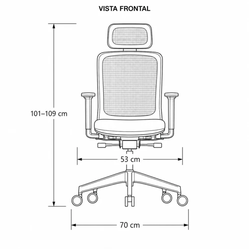 Medidas de la silla gerencial Dubai HL, vista frontal