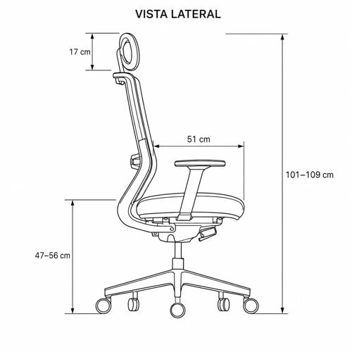 Medidas de la silla gerencial Dubai HL, vista lateral