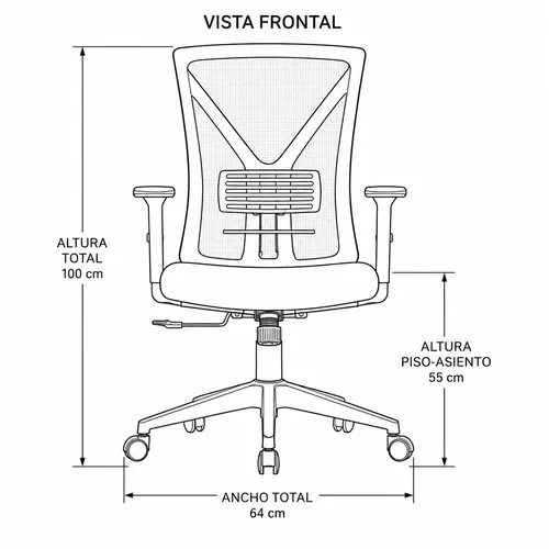 Medidas de la silla Hooper, vista frontal
