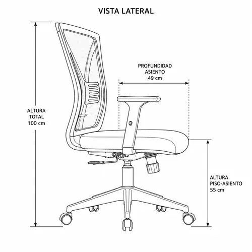 Medidas de la silla Hooper, vista lateral