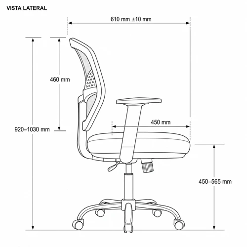 Medidas de la silla Prime, vista lateral