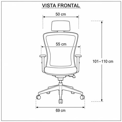 Medidas de la silla Thornez Slider, vista frontal