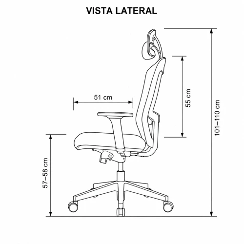 Medidas de la silla Thornez Slider, vista lateral