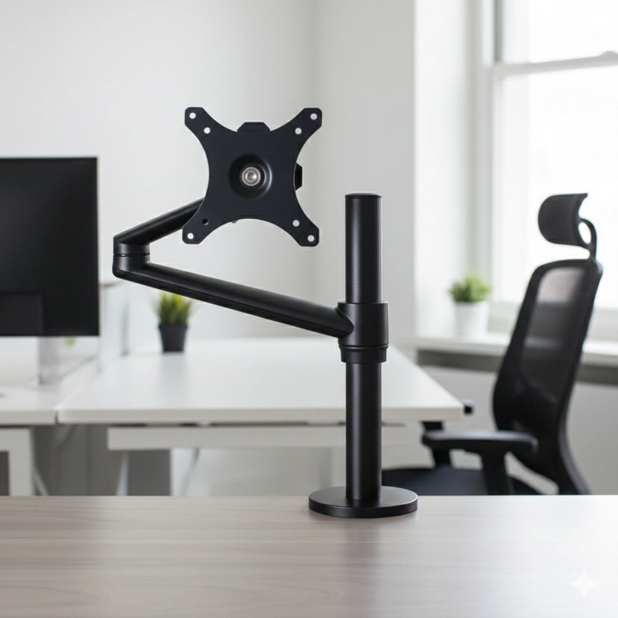 Soporte de monitor Atlas Single negro con base de prensa