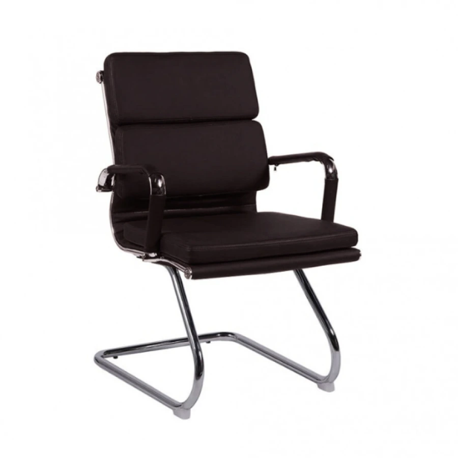 Silla cantilever Priamo Fija negra de respaldo bajo, brazos cromados y base trineo, para reunión y oficina