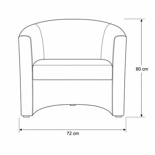 Diagrama de medidas Sofá Paris vista frontal: 72 cm de ancho y 80 cm de alto.