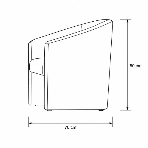 Diagrama de medidas Sofá Paris vista lateral: 70 cm de fondo y 80 cm de alto.