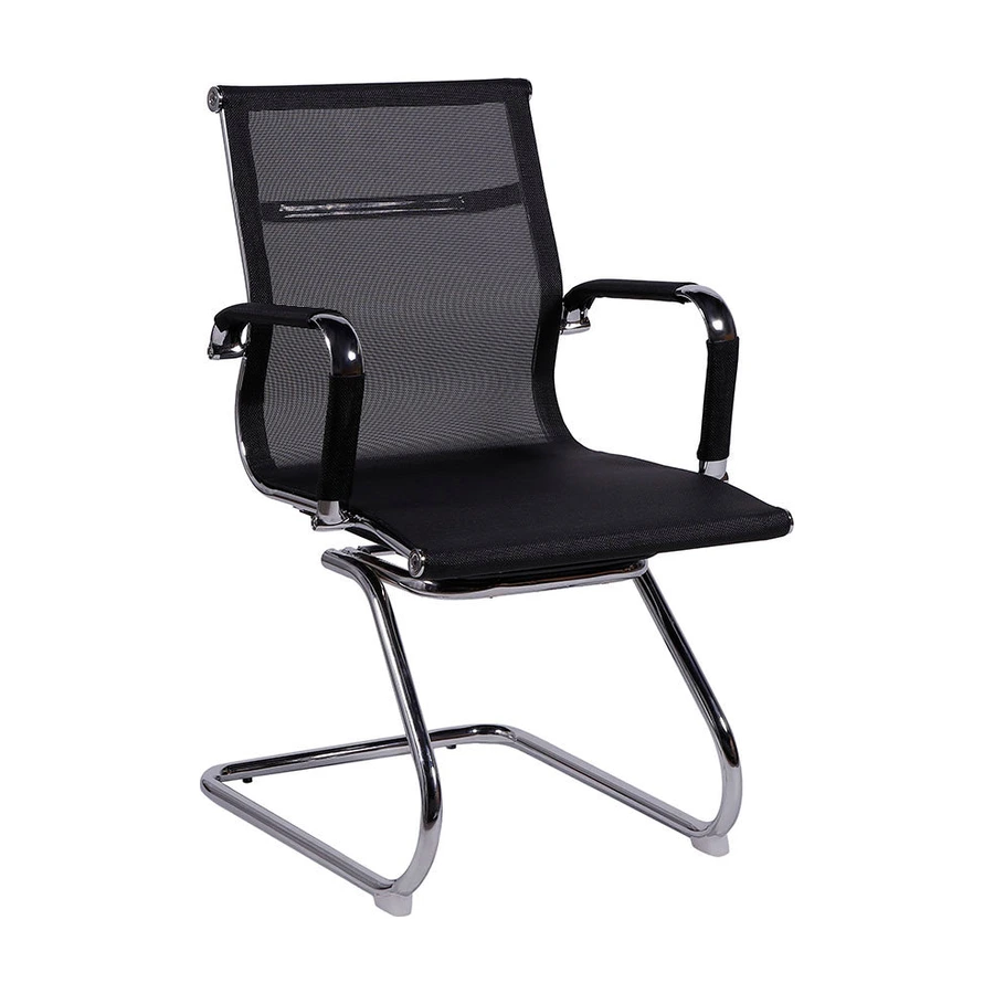 Silla de reunión Carson Fija negra de malla, vista tres cuartos