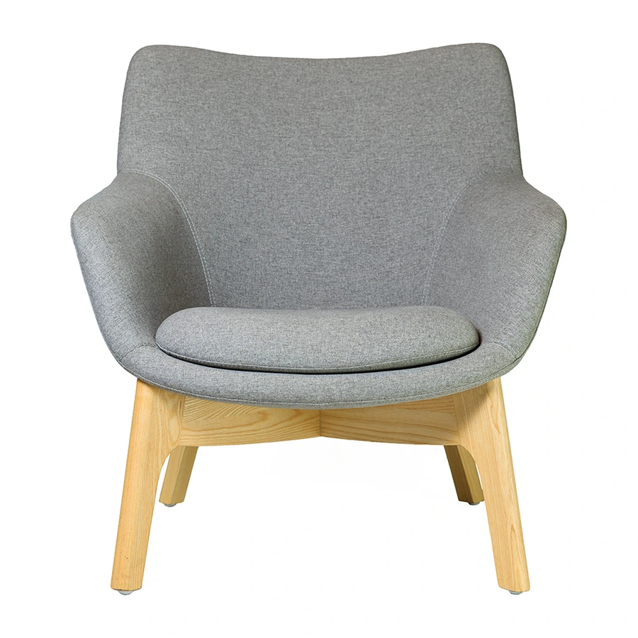 Poltrona Milano gris vista frontal con brazos tapizados y cojin de asiento