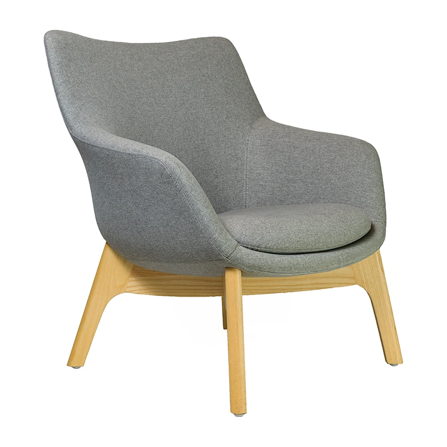 Poltrona Milano gris con estructura de cuatro patas de madera natural