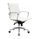 Silla gerencial Bishop Baja blanca con brazos cromados, vista tres cuartos hacia la derecha