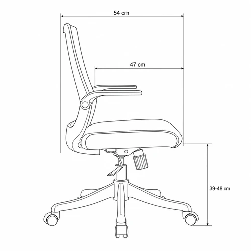 Dibujo técnico de la Silla de Oficina Eretria con medidas, vista lateral