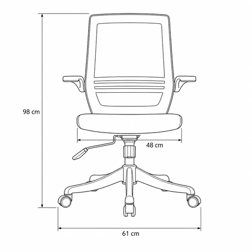 Dibujo técnico de la Silla de Oficina Eretria con medidas, vista frontal