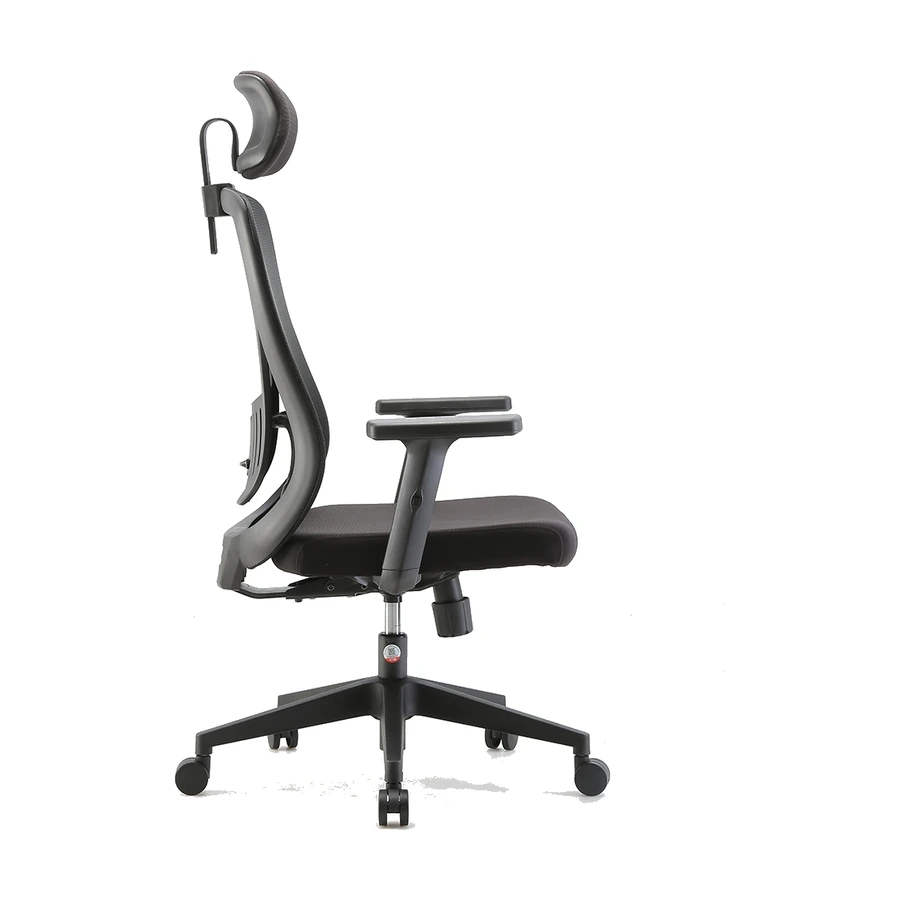 Silla ergonómica Kannia negra de malla, vista de perfil