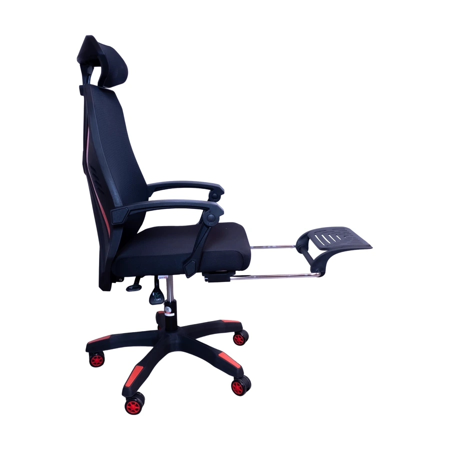 Silla gamer ergonómica Zanni con apoyapiés extraíble desplegado, vista de perfil
