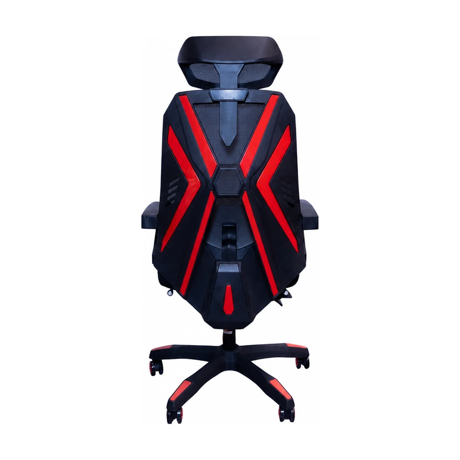Silla gamer ergonómica Zanni negra con acentos rojos, vista posterior
