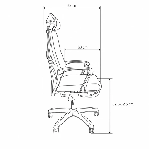 Dibujo técnico de la Silla Gamer Ergonómica Zanni con medidas, vista lateral