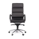 Sillón gerencial Priamo Alto negro, vista frontal con respaldo alto de tres cojines en ecocuero y base estrella cromada