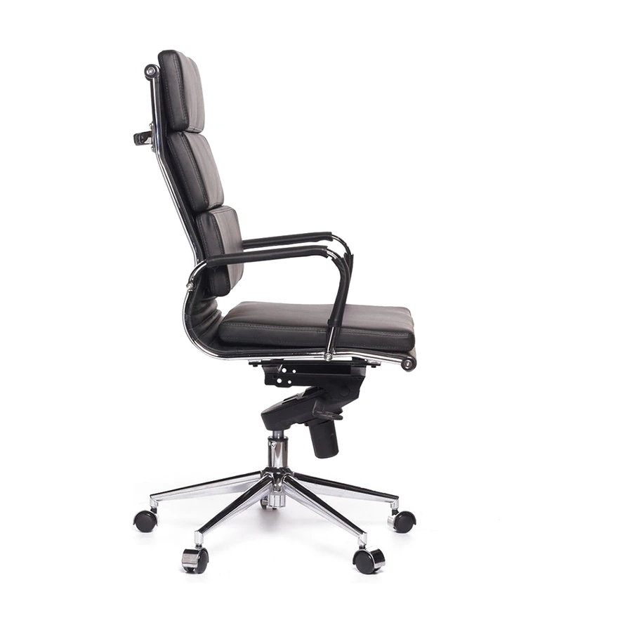 Sillón gerencial Priamo Alto negro, vista de perfil con respaldo alto y brazos cromados