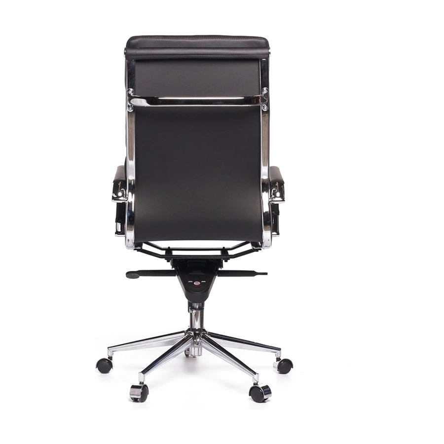 Sillón gerencial Priamo Alto negro, vista posterior del respaldo alto y la estructura cromada