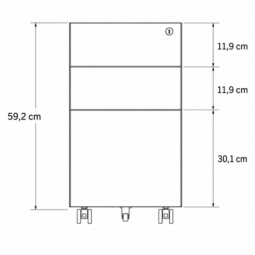 Dibujo técnico de la Cajonera Cala con medidas, vista frontal