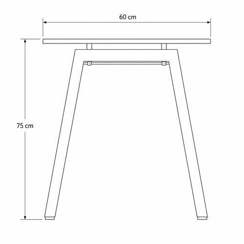 Dibujo técnico del Escritorio Enio con medidas, vista lateral: 60 cm de profundidad y 75 cm de alto.