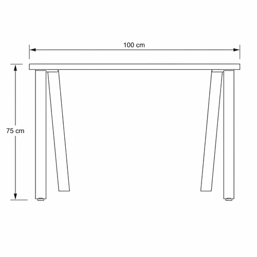 Dibujo técnico del Escritorio Enio con medidas, vista frontal: 100 cm de ancho y 75 cm de alto.