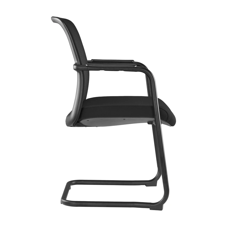 Silla de reunión Koi Trineo negra con base trineo de acero, vista lateral - Prido