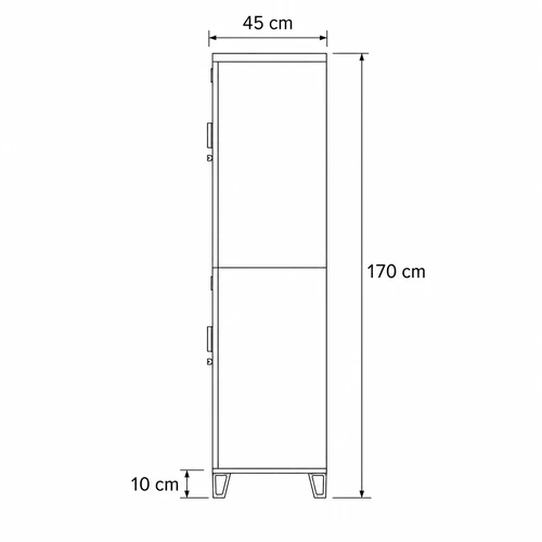 Dibujo técnico del locker metálico con medidas, vista lateral