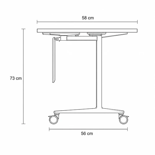 Dibujo técnico del Escritorio Plegable Bend con medidas, vista lateral