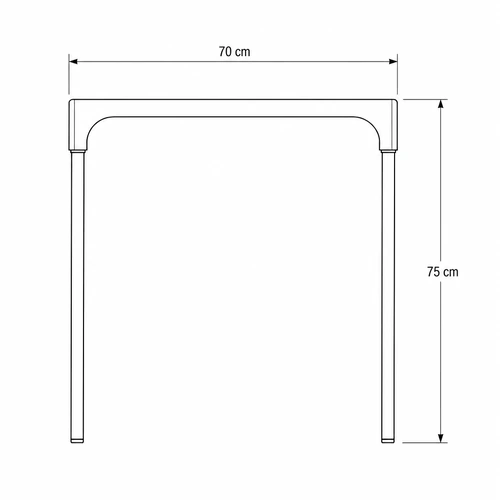 Dibujo técnico de la Mesa One con medidas, vista lateral
