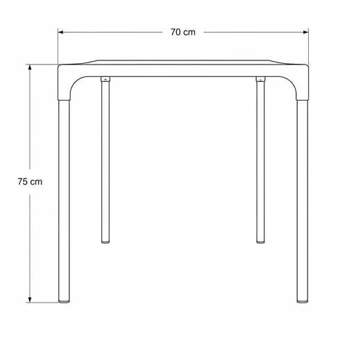 Dibujo técnico de la Mesa One con medidas, vista frontal