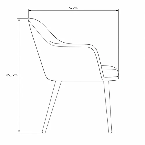 Dibujo técnico de la Poltrona Da Vinci con medidas, vista lateral