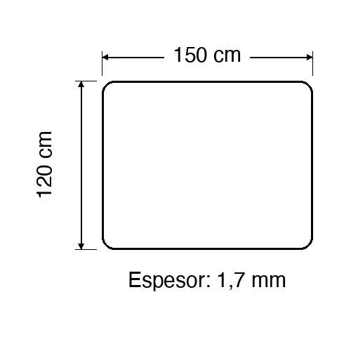 Dibujo técnico del protector de piso Opal 150 x 120 cm con espesor de 1,7 mm