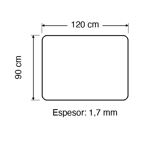 Dibujo técnico del protector de piso Opal 120 x 90 cm con espesor de 1,7 mm