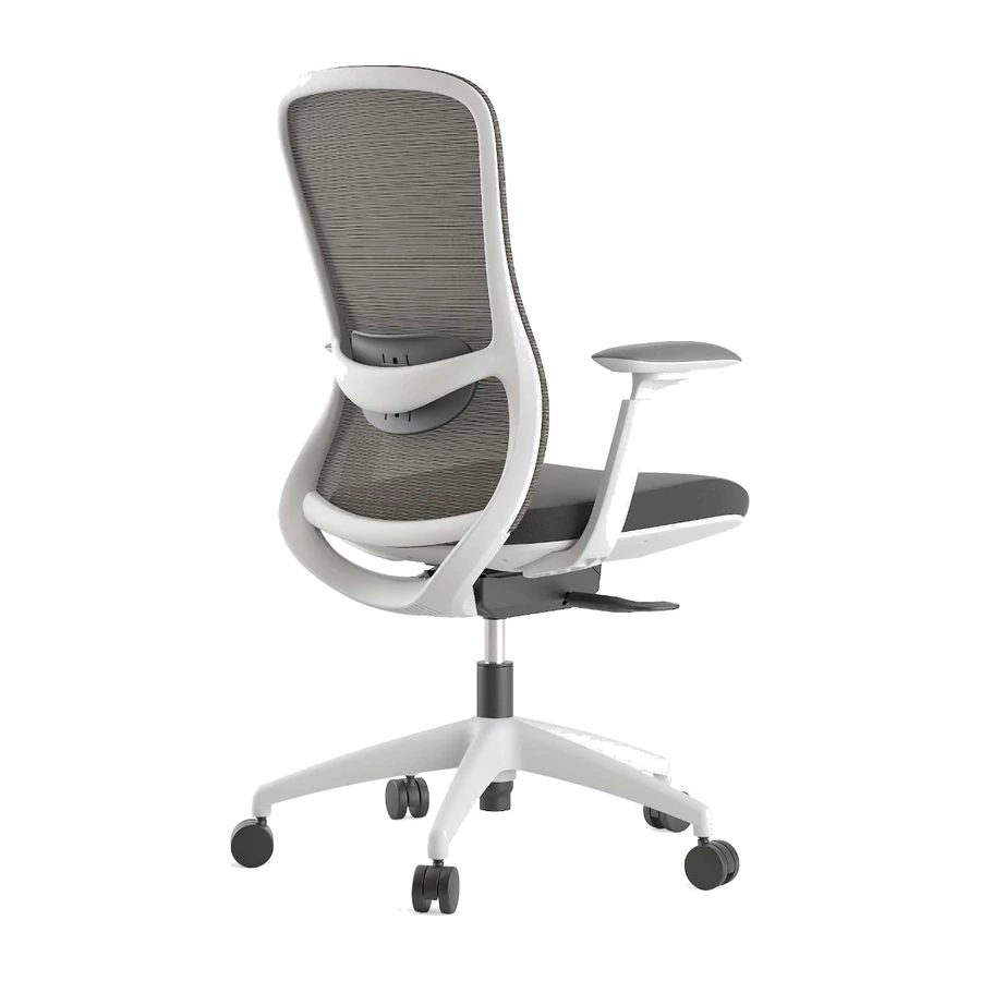 Silla ejecutiva Brooklyn gris con respaldo de malla, vista tres cuartos trasera - Prido