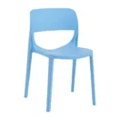 Silla Diana sin brazos de polipropileno celeste, monobloque apilable, vista tres cuartos - Prido