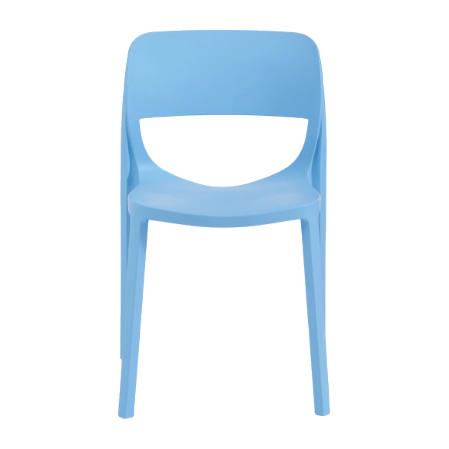 Silla Diana sin brazos de polipropileno celeste con respaldo ergonómico, vista frontal - Prido