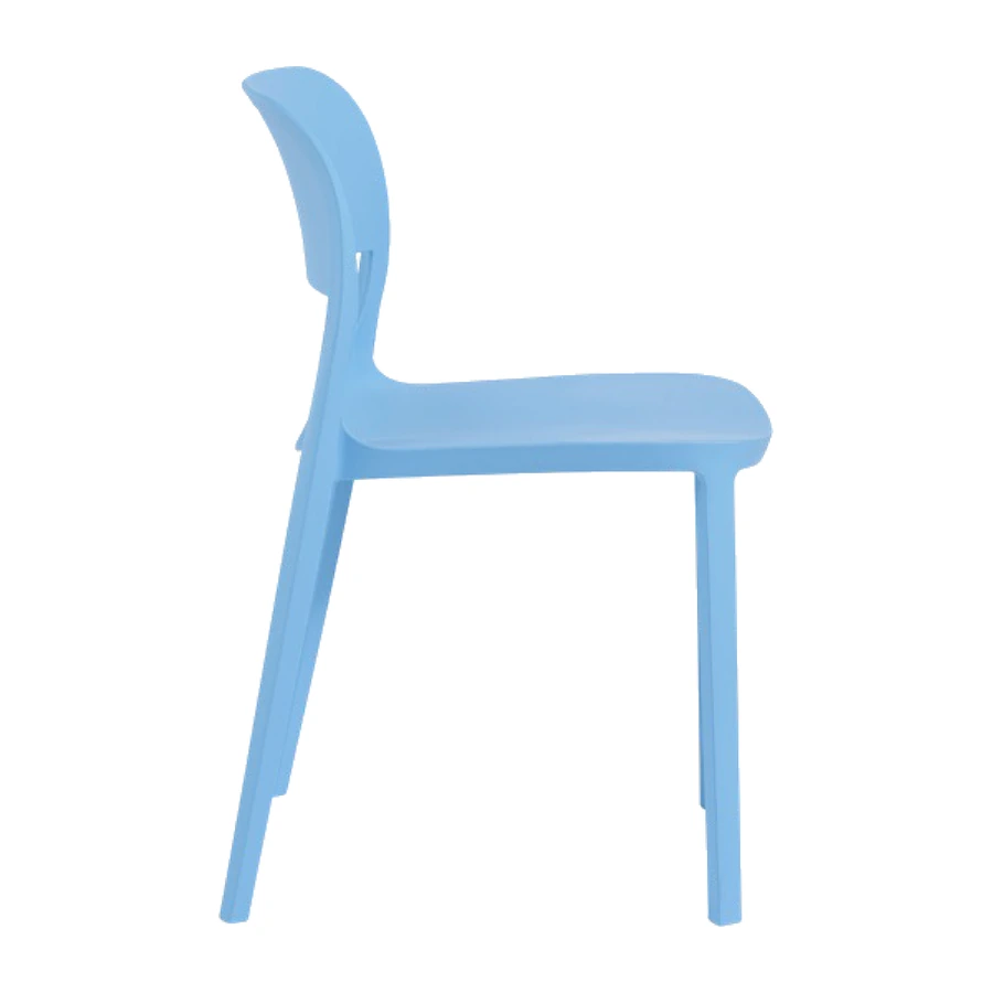 Silla Diana sin brazos de polipropileno celeste, vista lateral - Prido