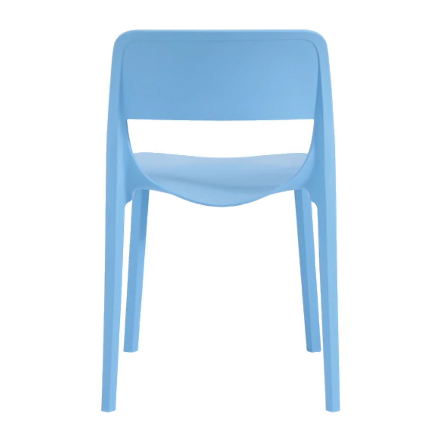 Silla Diana sin brazos de polipropileno celeste, vista tres cuartos trasera - Prido