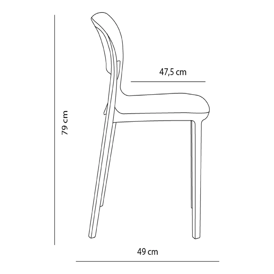Diagrama de medidas lateral de la silla Diana sin brazos - Prido