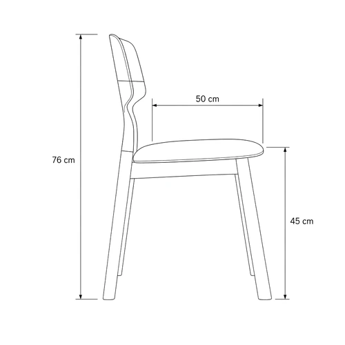 Dibujo técnico de la Silla Elia 4 Patas con medidas, vista lateral
