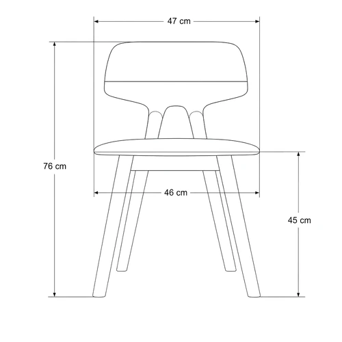 Dibujo técnico de la Silla Elia 4 Patas con medidas, vista frontal