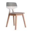 Silla Elia 4 Patas gris de comedor con patas de madera maciza, vista en perspectiva