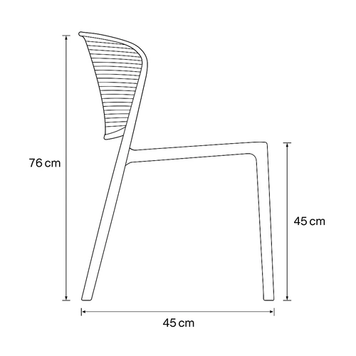 Dibujo técnico de la Silla Eolo con medidas, vista lateral