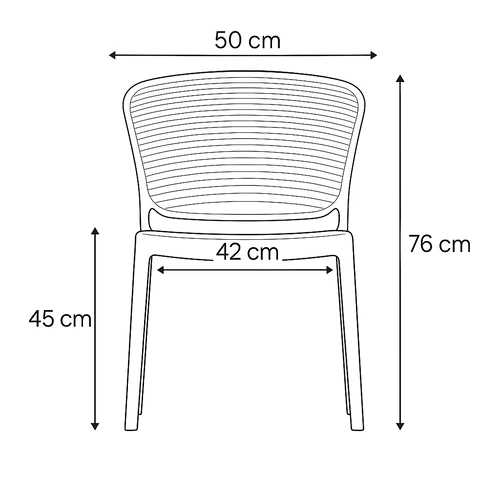 Dibujo técnico de la Silla Eolo con medidas, vista frontal