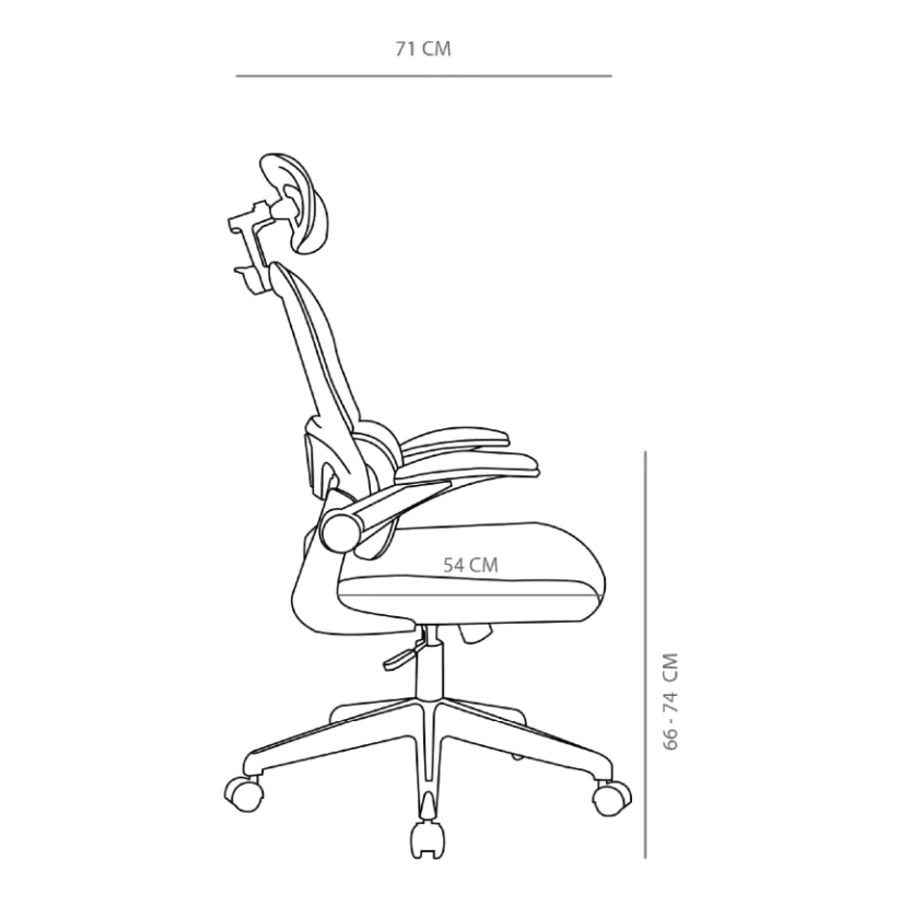 Diagrama de medidas lateral de la silla ergonómica Ergo-One - Prido