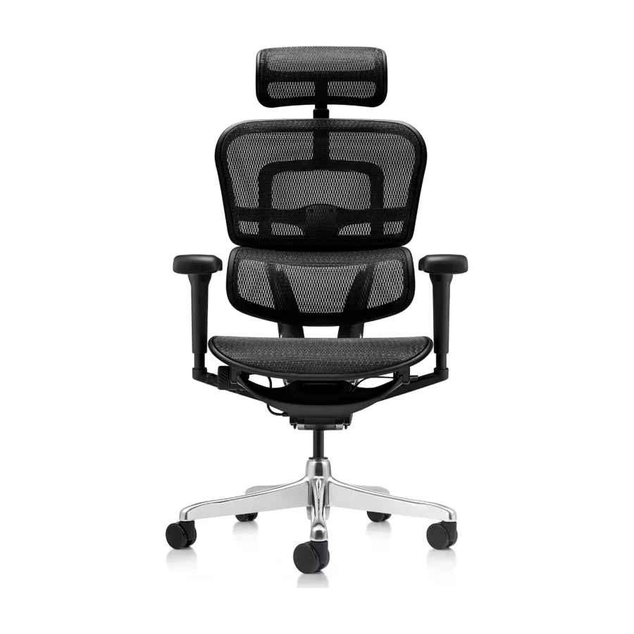 Silla ergonómica Ergohuman Ultra Malla con respaldo de malla y cabecero regulable, vista frontal - Prido
