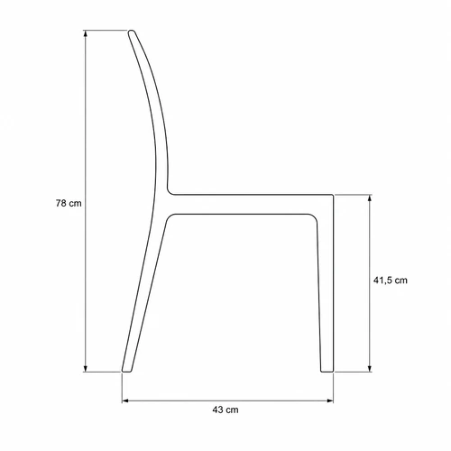 Dibujo técnico de la Silla Minimax con medidas referenciales, vista lateral